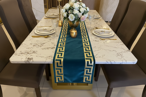 Teal & Gold Runner - Side View with Rectangular Corners