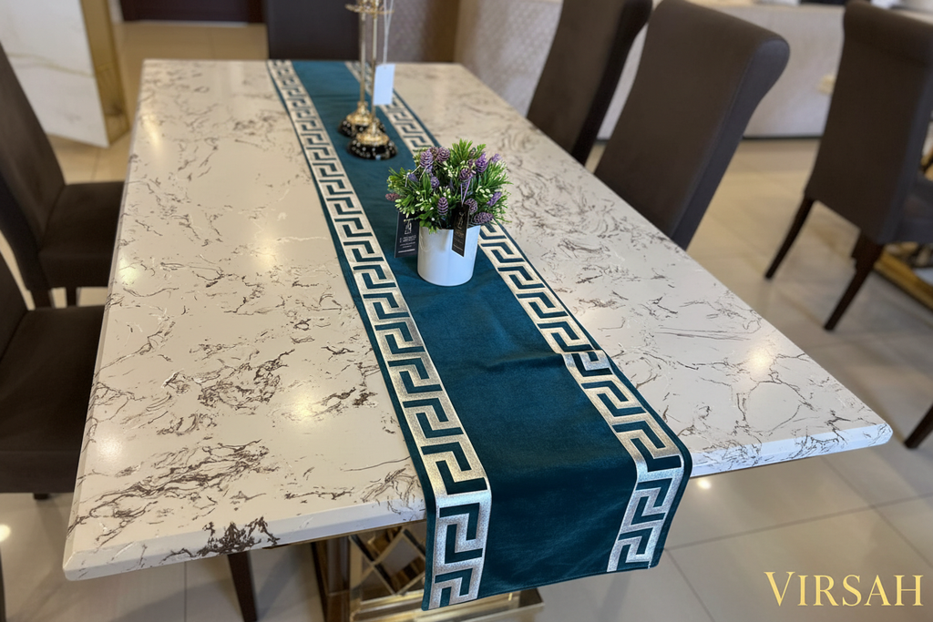 VIRSAH Teal & Gold Table Runner - Rectangular Corners
