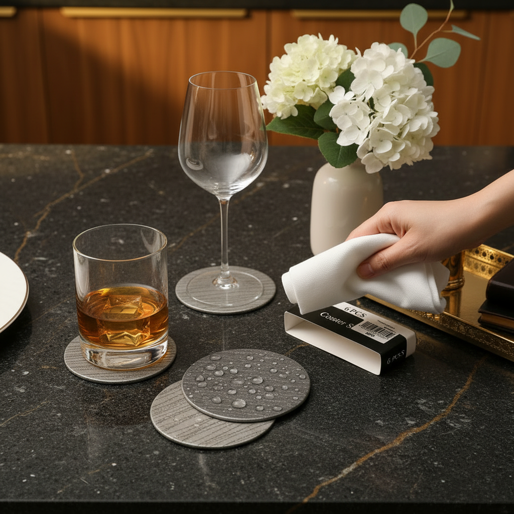 Premium Faux Leather Coaster Set - 6 Piece