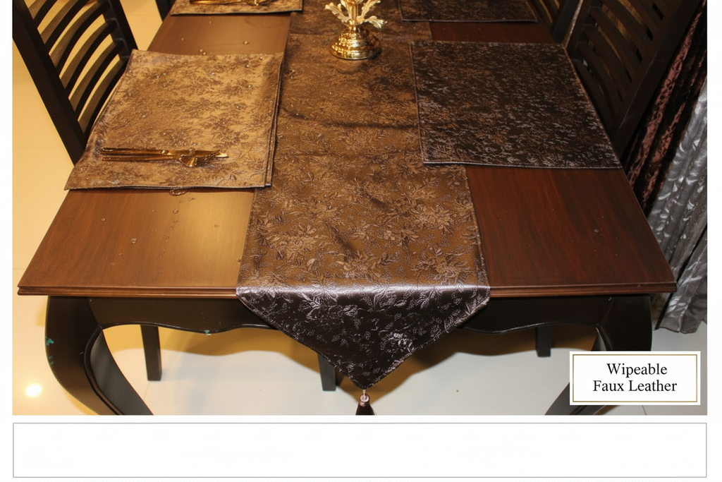 Wipeable Faux Leather 8pc Table Runner Set