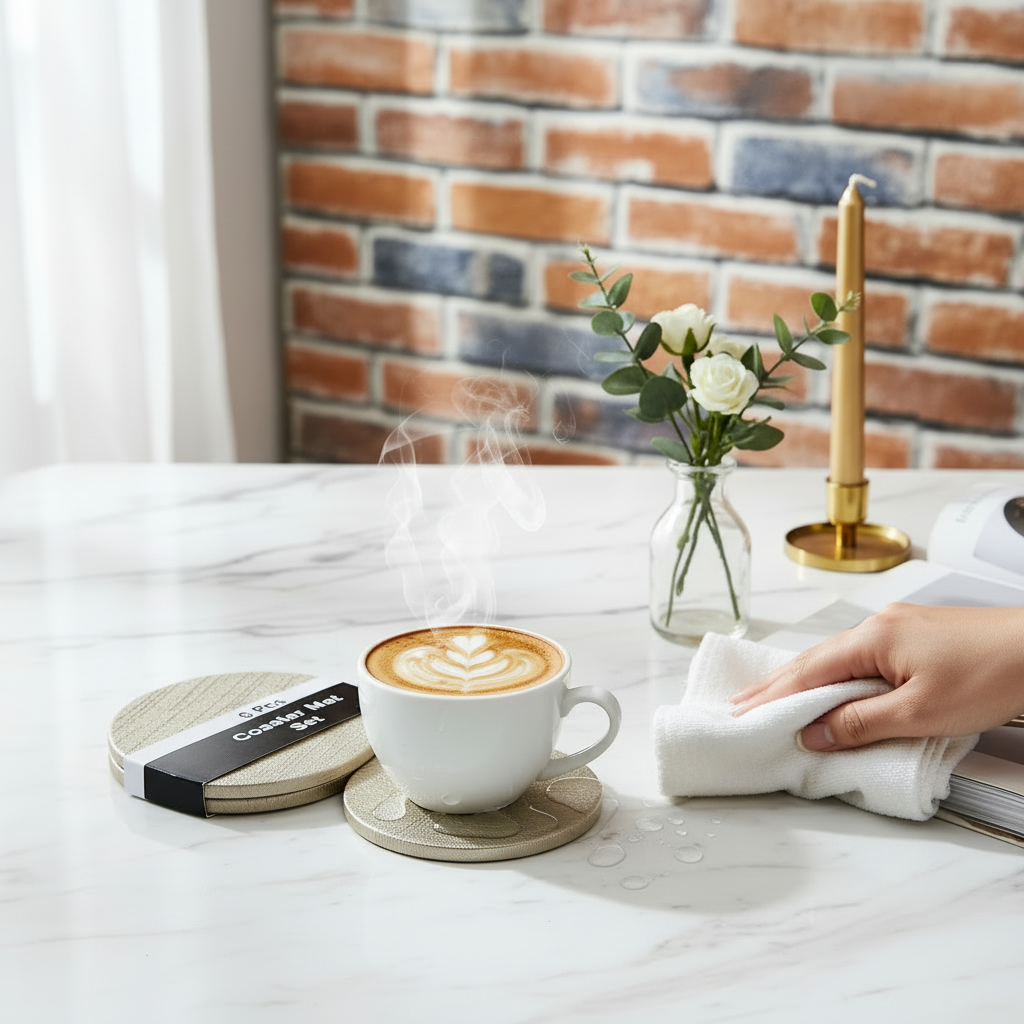 Premium Faux Leather Coaster Set - 6 Piece