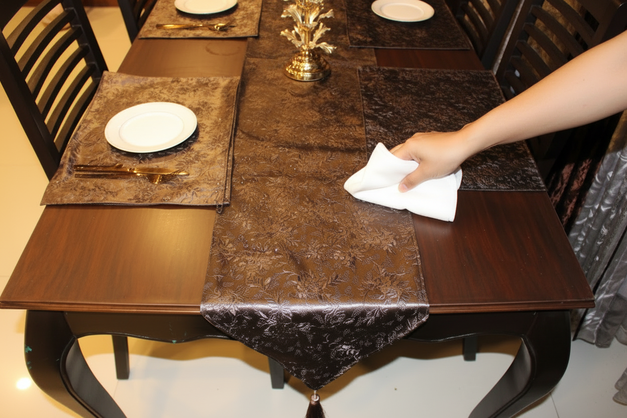 Wiping Water Off Table Runner